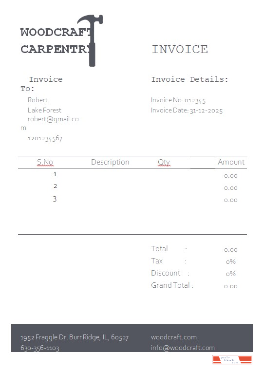 Free Carpentry Invoice Template PSD template